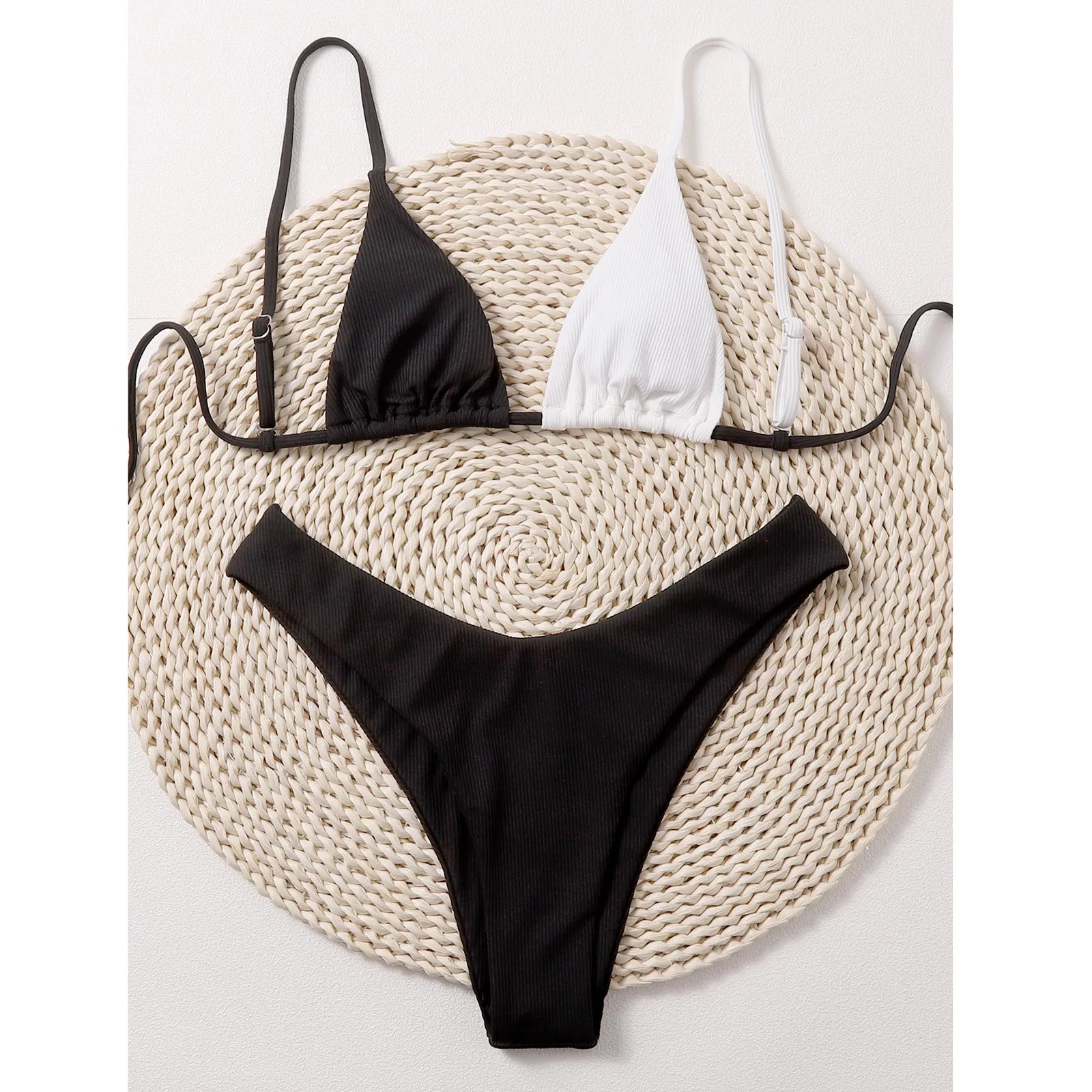 بيكيني نسائي بدون حمالات ، مايوه سبليت سادة ، بدلة شاطئ بنمط مثير #3