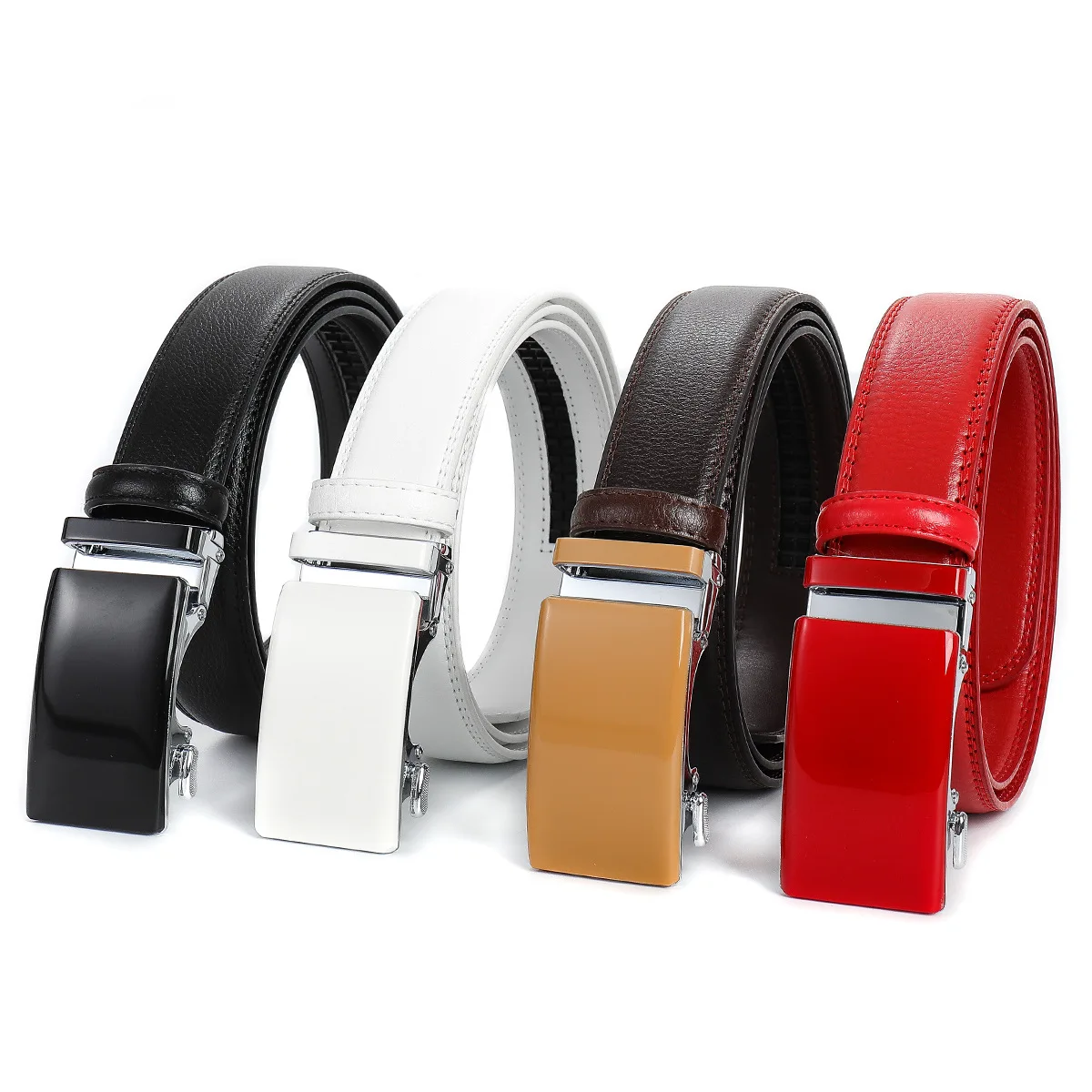 Genuine Leather Automatic Buckle Belt Multi-Color Waist Strap for Daily Jeans Wear 3.5cm Men Waistband Perfect Father's Day Gift