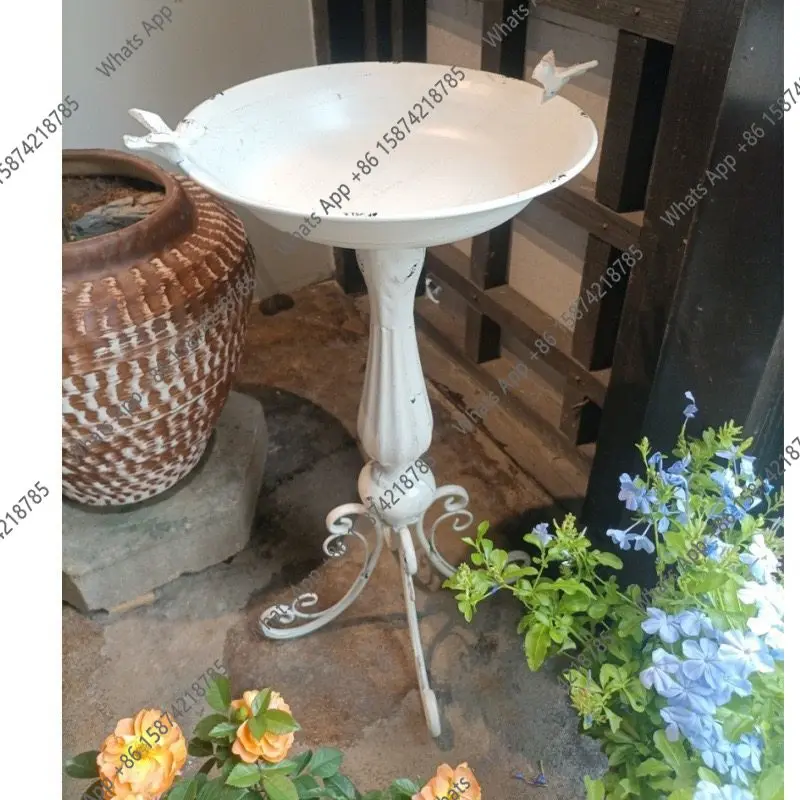 Q Wrought Iron Retro Old Tall Bird Round Pot Bird Feeder Groceries Wind Landing Creative Flower Stand Family Indoor And Outdoor