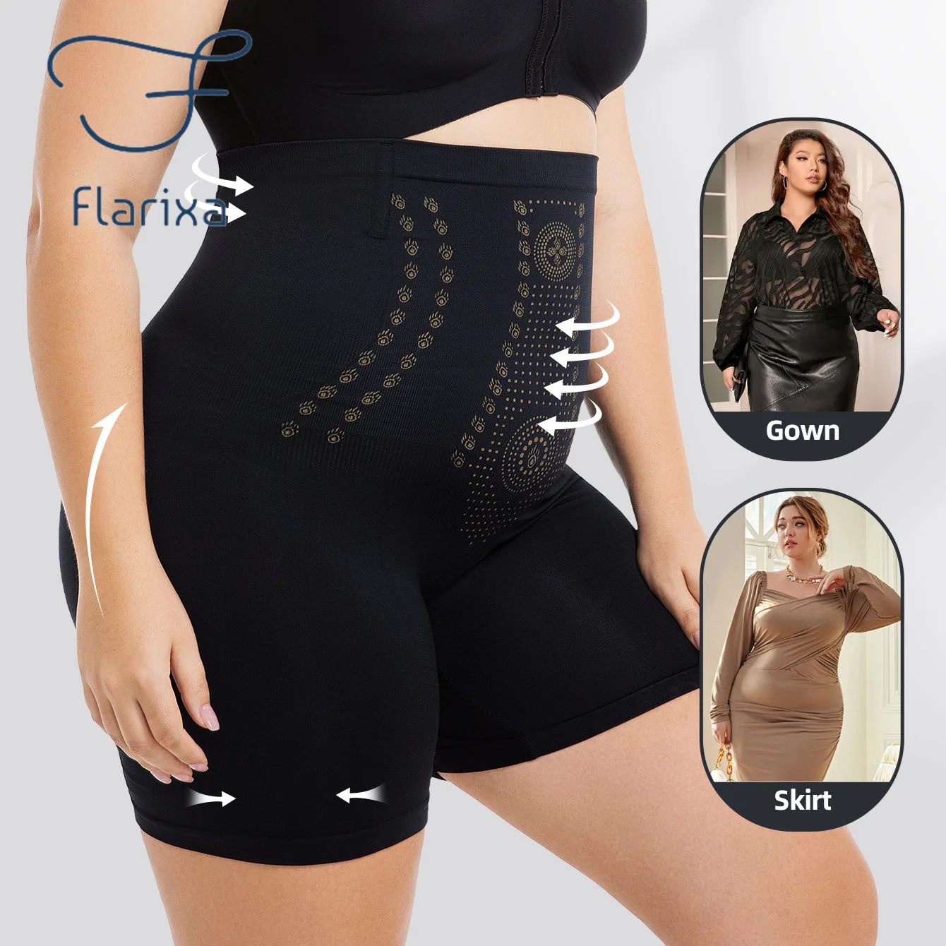 FLARIXA حجم كبير سراويل داخلية عالية الخصر للتحكم في البطن بعد الولادة ملابس داخلية تشكيل سلس سراويل رفع الورك والأرداف