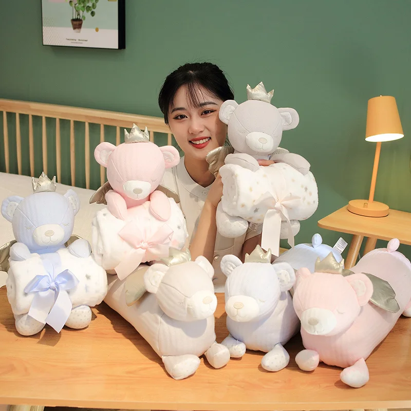 

Прекрасная Корона, маленький медвежонок, плюшевые игрушки, уютная дышащая подушка с мультяшными животными и кукольное одеяло, спальный компаньон, романтический подарок