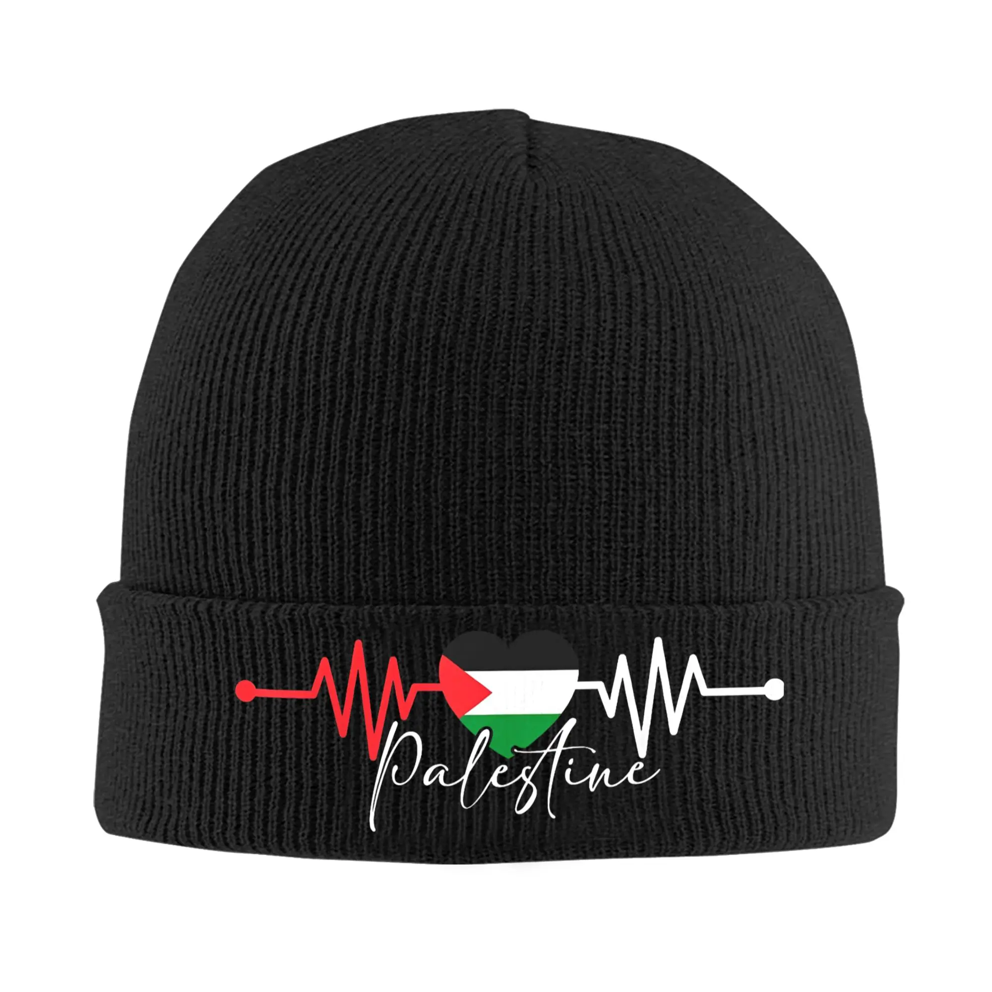 Palestine Heartbeat Palestinian Hats Autumn Winter Beanies Warm  Cap Female Male Acrylic Knitted Hat