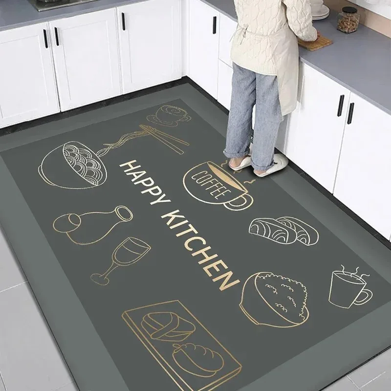 Kitchen Gray Carpet Pvc Floor Mats Waterproof Non-slip Leather Mat Home Decor Cartoon Rug Large Area Rugs 주방 카펫 Alfombra Cocina