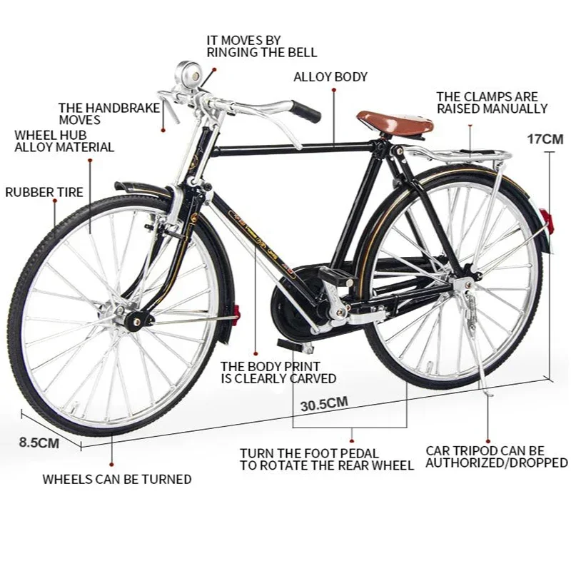 1:6 retro clássico dois oito barra grande mini liga modelo bicicleta diecast metal adulto simulação coleção presentes brinquedo menino corrida