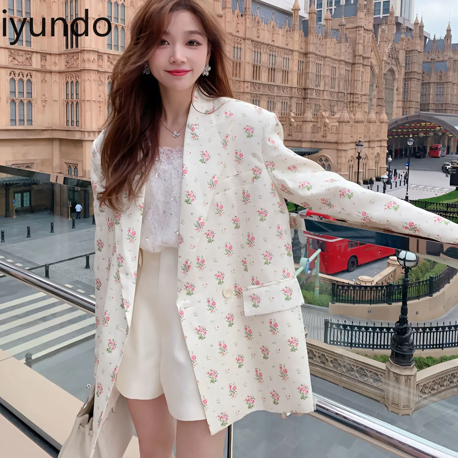 

Korean-style Niche Retro Custom-made Floral Long-sleeved Suit Jacket Slimming Shoulder-padded Small Bleizer Femenino Elegante