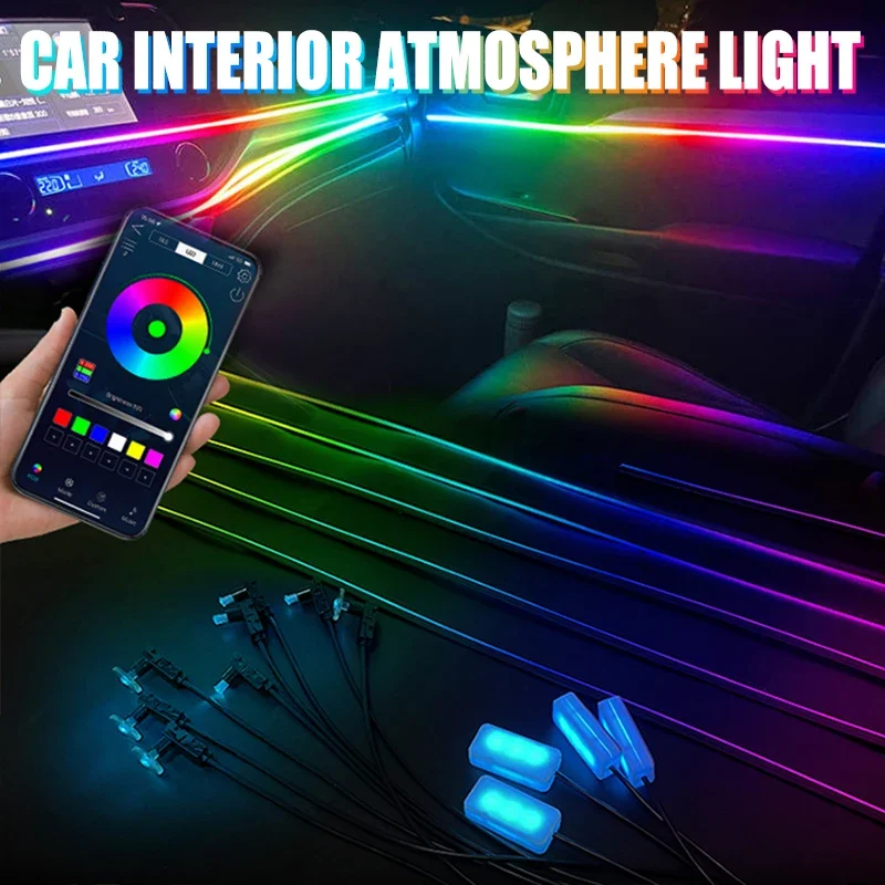 

12V APP 18 in 1 Control Full Color Streamer Car Accessories Interior LED Lights Auto RGB Hidden Acrylic Atmosphere Lamp Strip