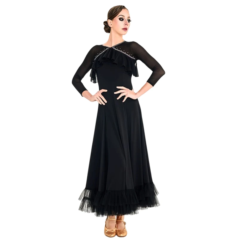 

New 3/4 Sleeve Competition Performance Ballroom Dance Dress Standard Dance Exercise Clothing National Standard Waltz Outfit