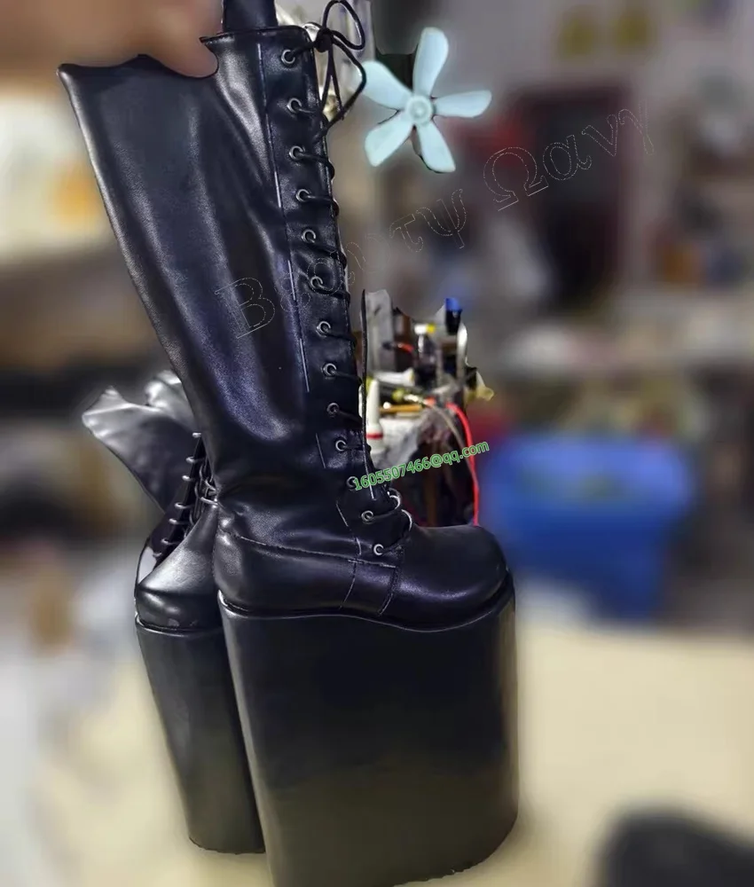 

Black High Platform Cross Tied Boots Wedges High Heel Round Toe High Shoes for Women High Heels Shoes Zapatos Para Mujere