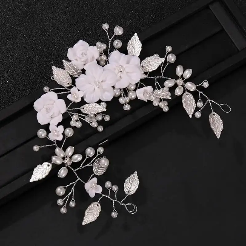 Wedding Crystal Flower Leaf Pearl Headband Hairband Tiaras For Women Bride Party Bridal Wedding Hair Accessories Jewelry Gift