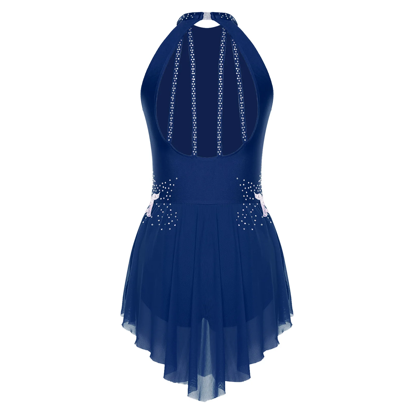 ‌ فستان أنيق لأداء الرقص اللاتيني التانغو للنساء، مزيج قابل للتمدد مع تطريز زهور للرقص الغنائي للتزلج على الجليد