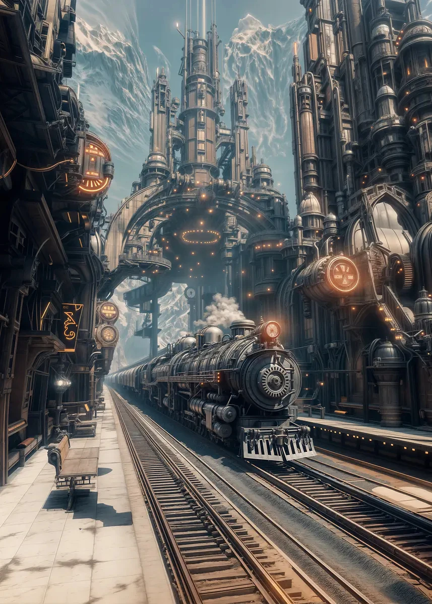 Surrealism Shocking Steampunk Cityscape Posters