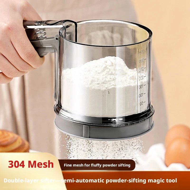 

Handheld semi-automatic flour sifter ultra-fine mesh sieve cake powder dusting sifter special kitchen filter screen Baking Tools