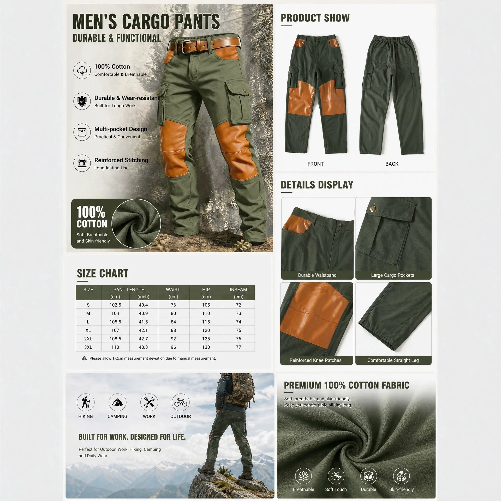Herrenhose in großer Größe, lässige Passform, Baumwollhose, elastischer Bund mit Kordelzug, Jogginghose für Herren, Sommer- und Frühlingshose. – Detail 7