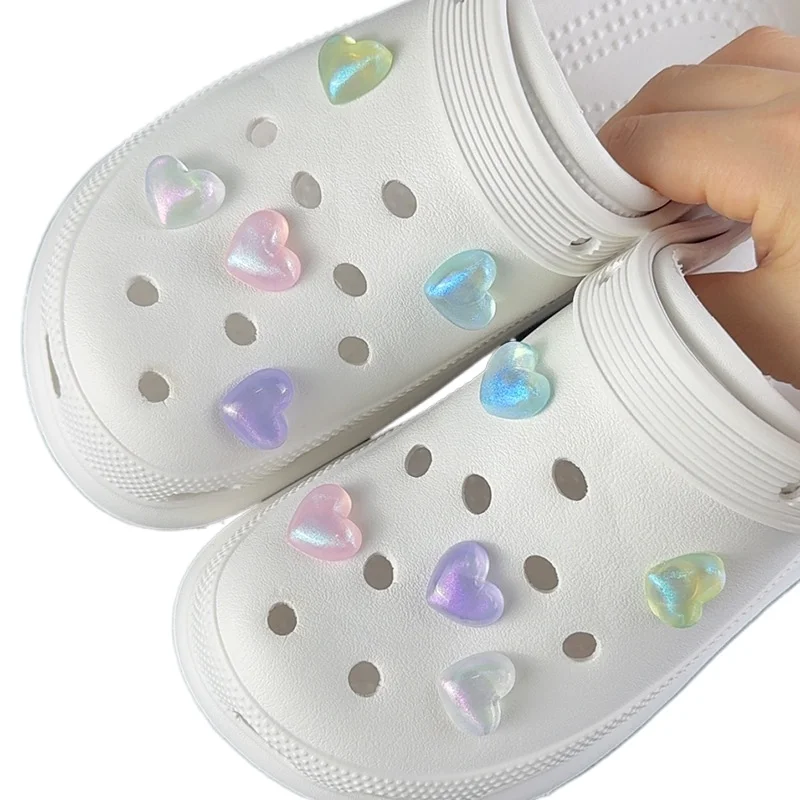10PCS Fashion Shoe Charms Set Accessories Hole Shoe Buckle Shining Cute Heart Shape DIY for Bogg Bags Shoes Decorations
