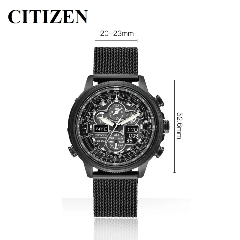 CITIZEN-Relógio de quartzo masculino, aço inoxidável impermeável, casual e business, Skyhawk de luxo, segunda corrida