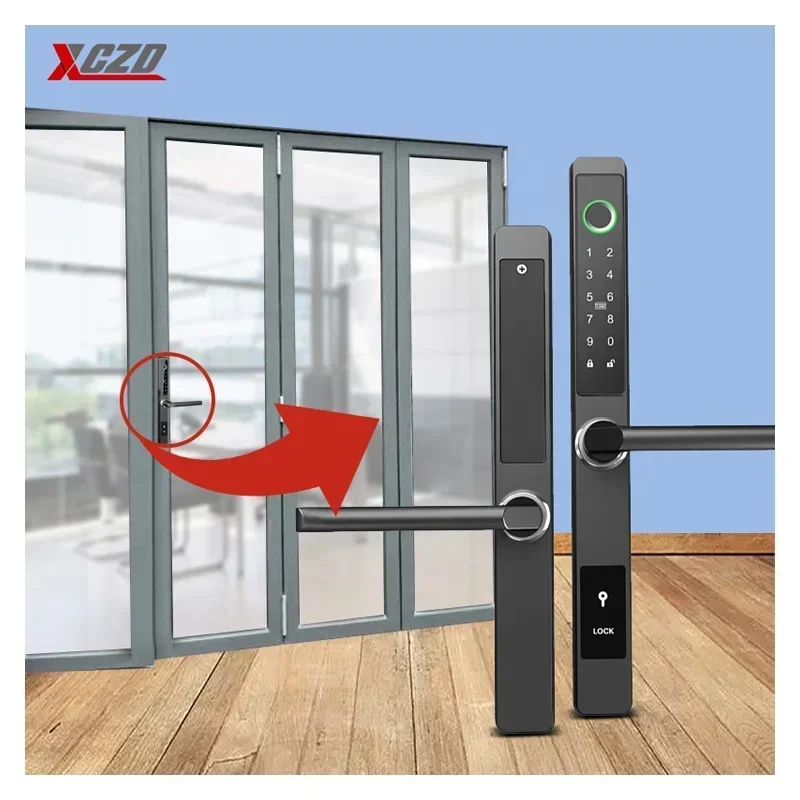 fingerprint door lock door lock Broken bridge Aluminum narrow card swiping fingerprint password unlocking