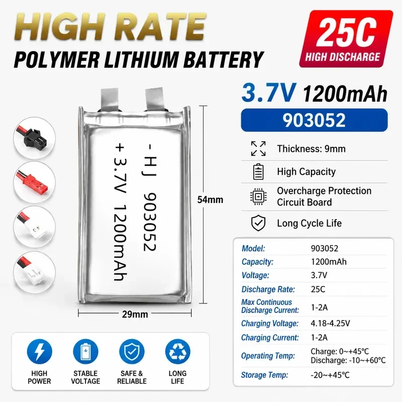 [New] for High Rate 903052 Polymer Lithium Battery 1200mAh 25C RC Aircraft Model Car Accessories Full Capacity A Grade Product