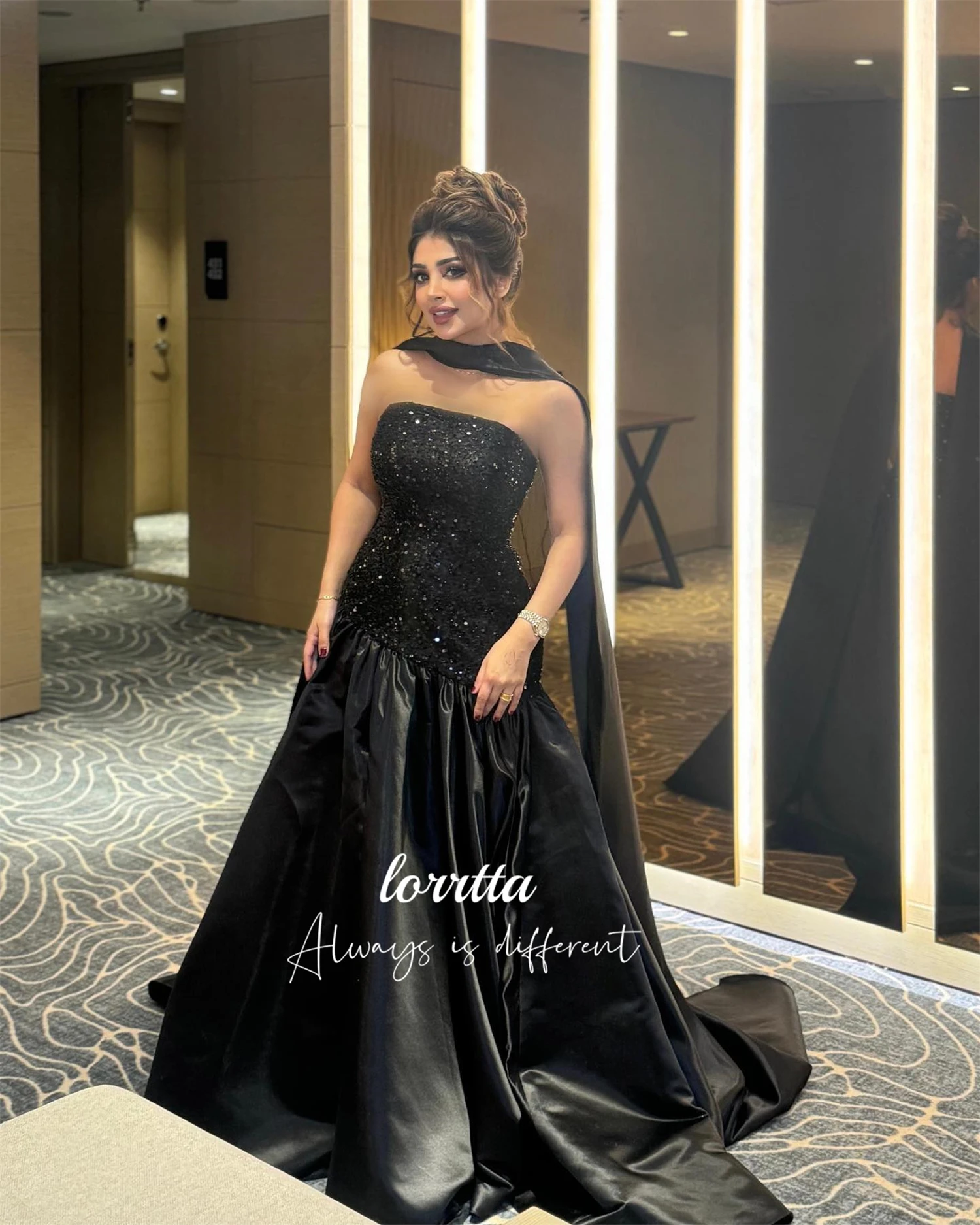 

Lorrtta Evening Dress Fishtail Cut Bead Embroidery Fabric Black Party Prom Robes De Cocktail Dresses Robe Soiree Gala Customized