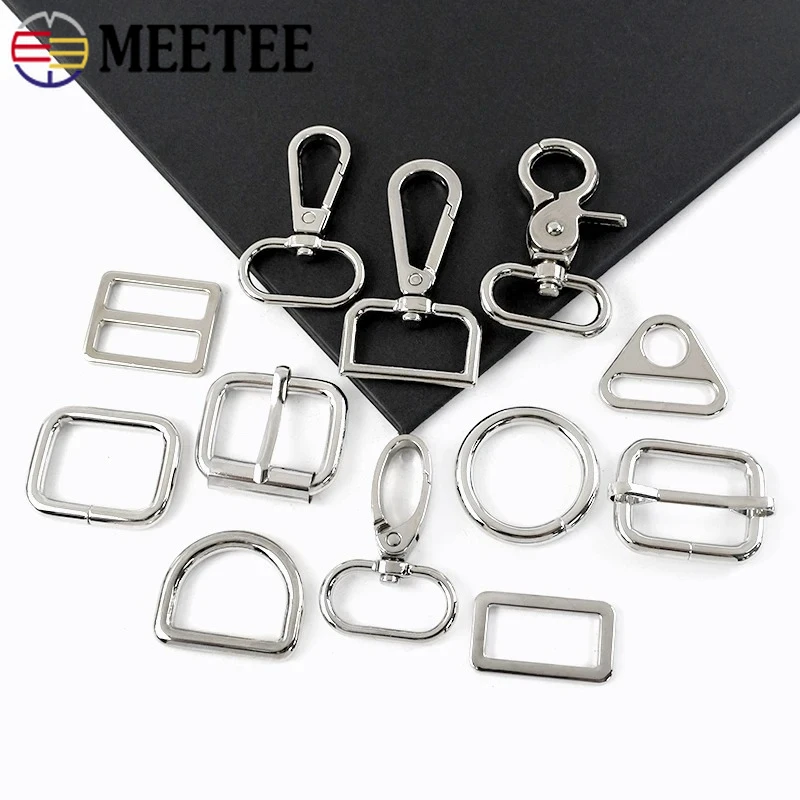 

5/10Pcs 20/25/32/38mm Silver Metal Swivel Lobster Buckles for Bag Strap O D Ring Clasp Tri-glide Slider DIY Hardware Accessories