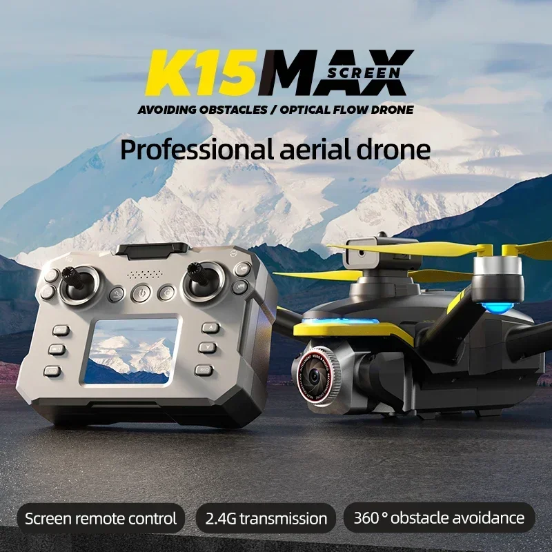 K15 Max Mini Drone Brushless Motor Obstacle Avoidance with Screen Remote Control Electric Control 4K HD Camera Aerial Airplane