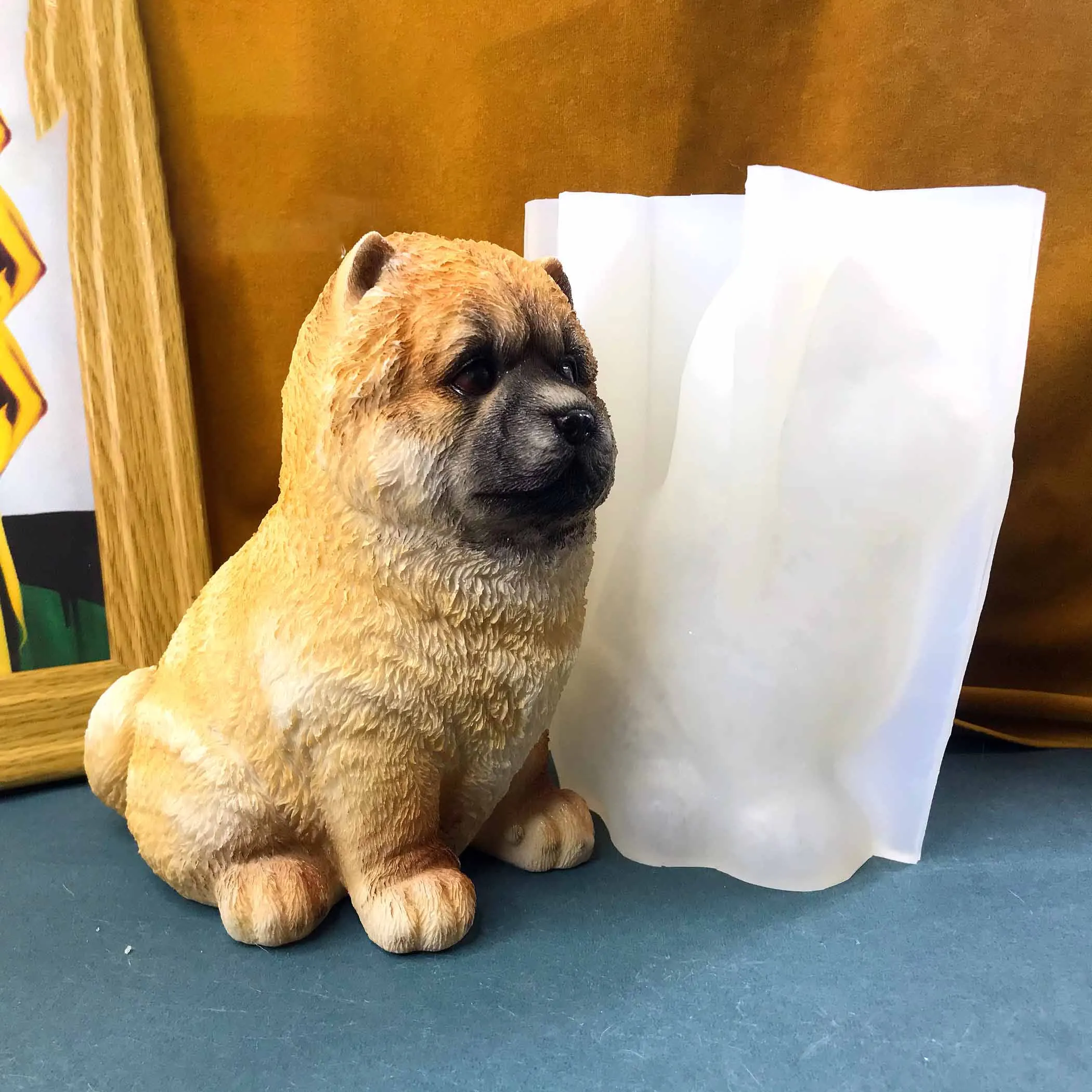 Molde de silicona de estatua de Animal de cemento de resina realista 3D, grueso resistente a desgarros para decoración del hogar amante de las mascotas artesanías conmemorativas Chow Chow