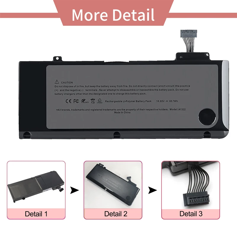 JGTM Laptop Battery A1322 10.95V 63.5Wh for Apple Macbook Pro 13'' A1278 2009 2010 2011 MC700 MB990 MB991 MC374