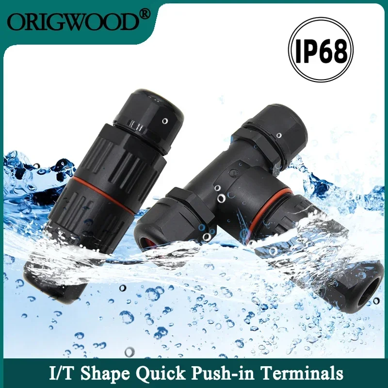 

Quick Push-in Terminals Screw Connect IP68 I/T Shape Waterproof Connector 2/3/5 Pin Wire Connectors Electric Junction Box