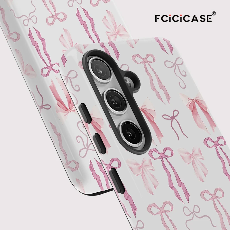 Fcicicaseหรูหราสีชมพูโบว์โบว์สําหรับSamsung Galaxy A56 5G A36 36 A16 A26 กันกระแทกDual Layer TPU PCนุ่ม