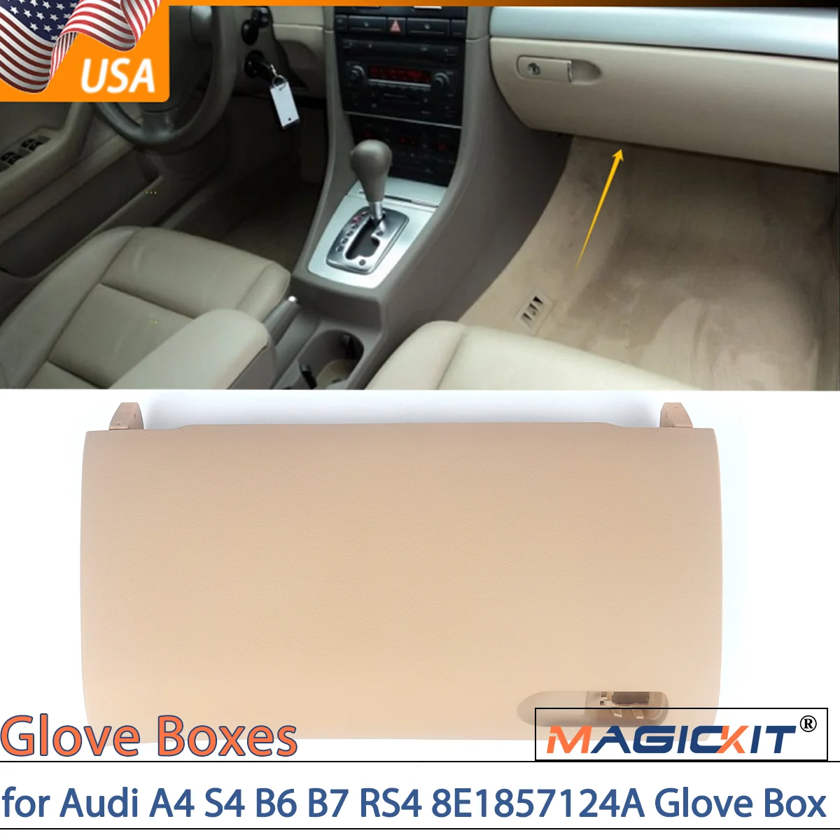 

MAGICKIT Beige Car Glove Box Door Storage Cover Lid for Audi A4 S4 B6 B7 RS4 2001-2008 Glove Box Compartment Lid Replacement