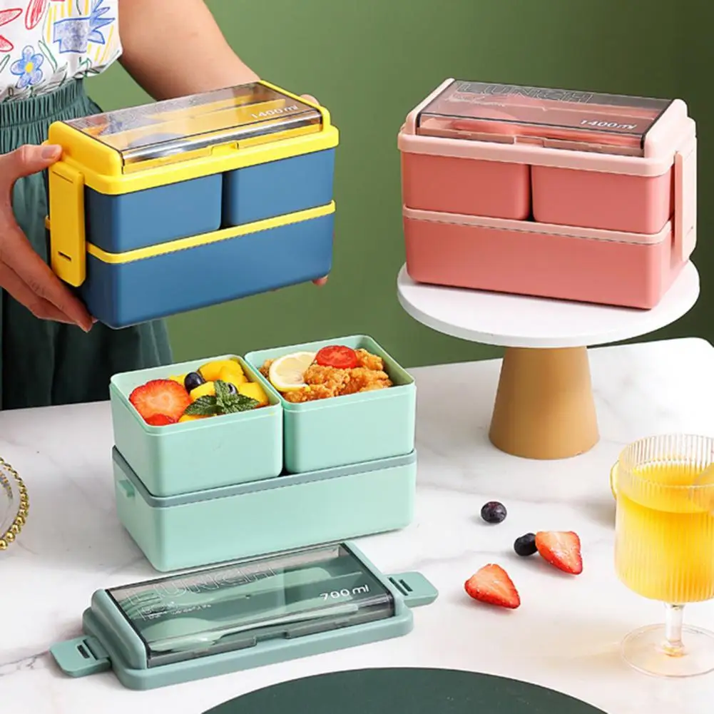 Useful Food Container Ventilation Hole Lunch Box Double Layer Portable Bento Case School Food Container  Storing