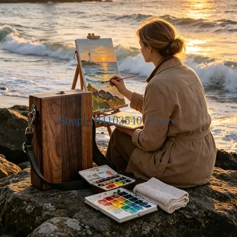02DC Portable Writing Case With Wood Look Exterior, Detachable Shoulder Strap and Interior Storage Layout for Desk and Commute