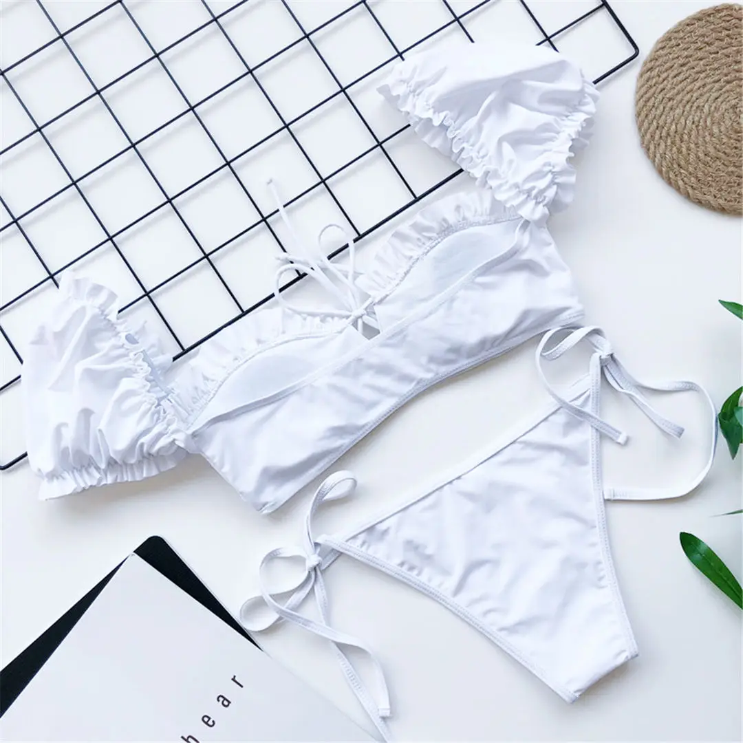 Kurzärmeliger, brasilianischer, plissierter, geraffter Bikini-Badeanzug für Damen, zweiteiliger Bikini-Set, Badebekleidung, Badeanzug, Schwimmanzug V1729 – Detail 25