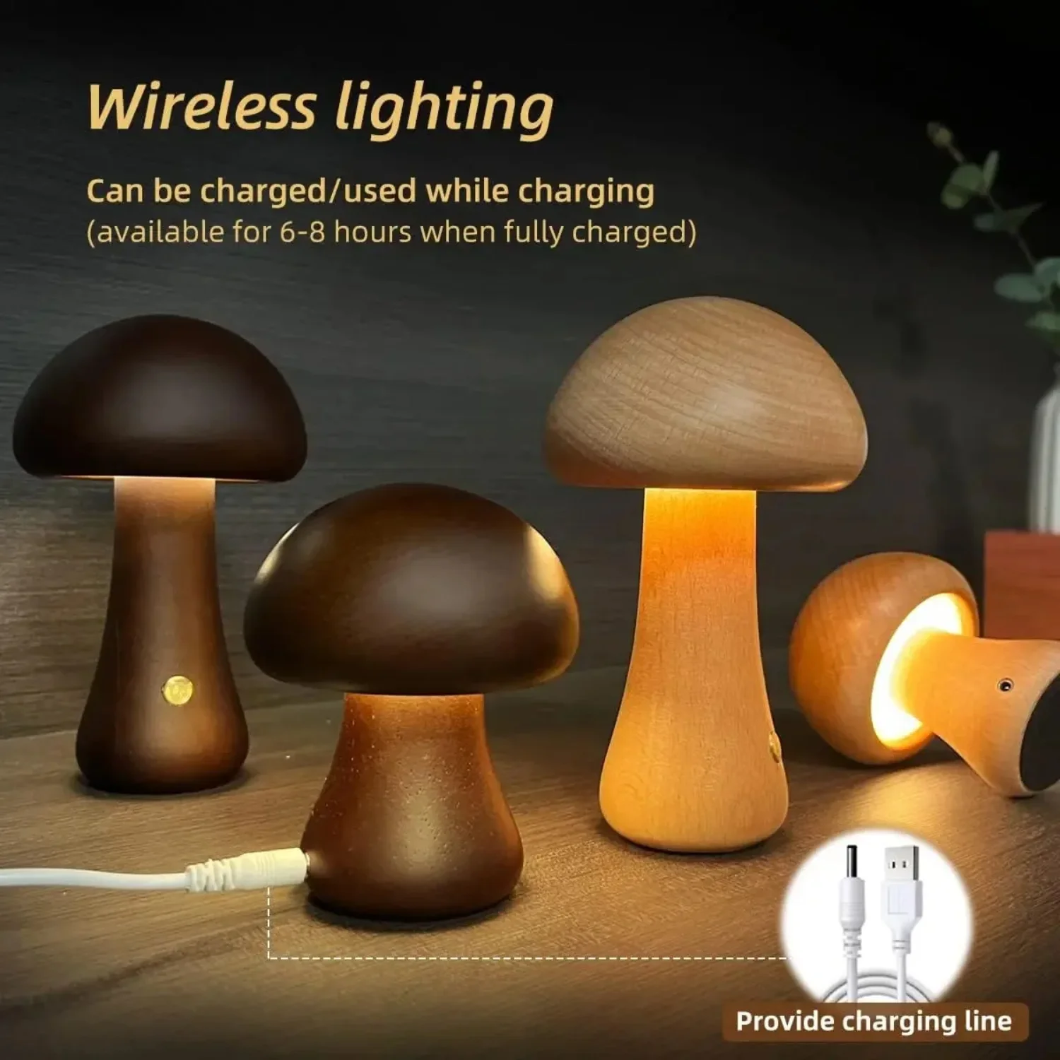 Night Light With Touch Switch Wooden Cute Mushroom Bedside Table Lamp  Bedroom Childrens Room Sleeping Night Lamps