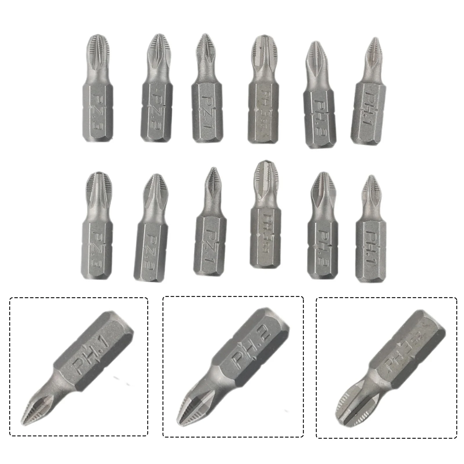 

12PC 25mm Cross Bits Set Hex Shanked Anti Slip Screwdriver Bits Magnetic Non-Slip Drill Batch Head PH1/PH2/PH3/PZ1/PZ2/PZ3 Tool