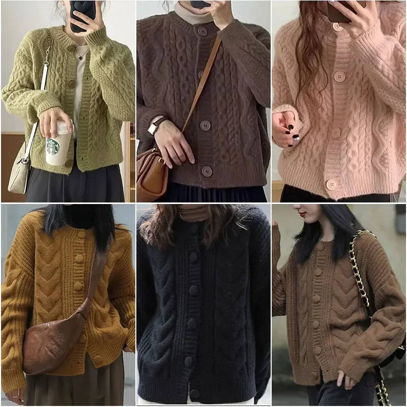 Korean Style Knit Cardigan Solid Single Breasted Thicken Loose Oversized Knitwears 2023 Autumn New Vintage Y2K Knitted Coat