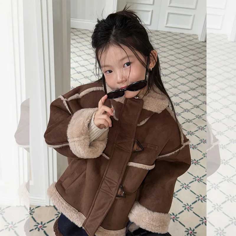 Children's Clothing 2025 New Model Suede Plush Inner Liner, Double Fur Integrated with Fleece Warm Cotton Jacket