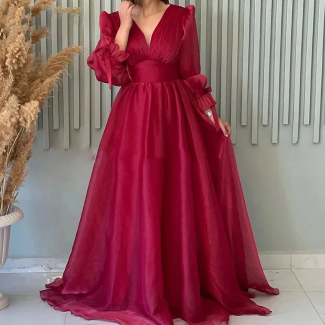 Long sleeved Mom V-neck Evening Dress A Line Formal Occasion Dress Party Ball Dress Event Vest Robe 2024