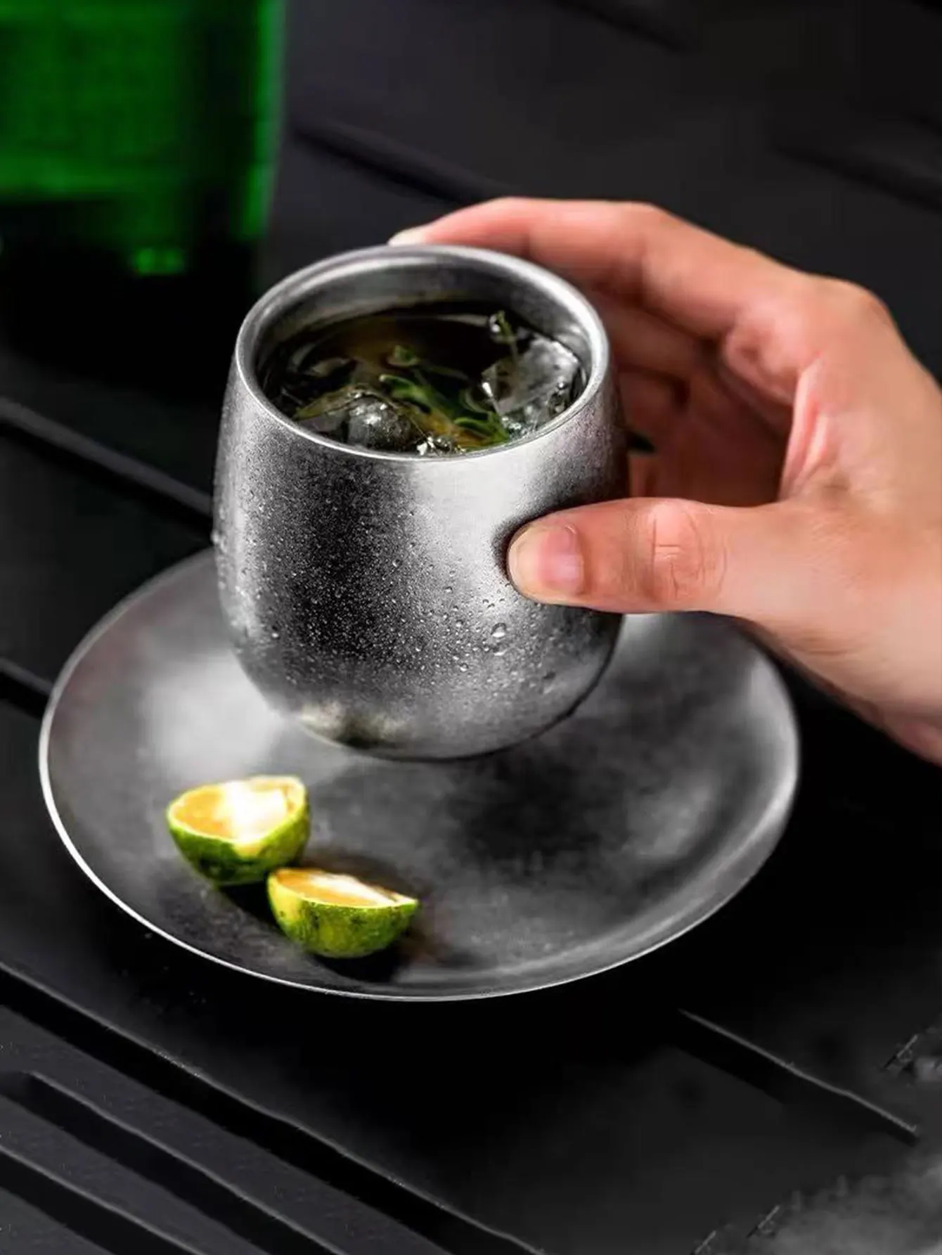 Retro Water Cup 304 Stainless Steel Double-Layer Anti-Scald Cup Coffee Cup Industrial Style High Aesthetic Value 120ml Tea Cup 1Pcs
