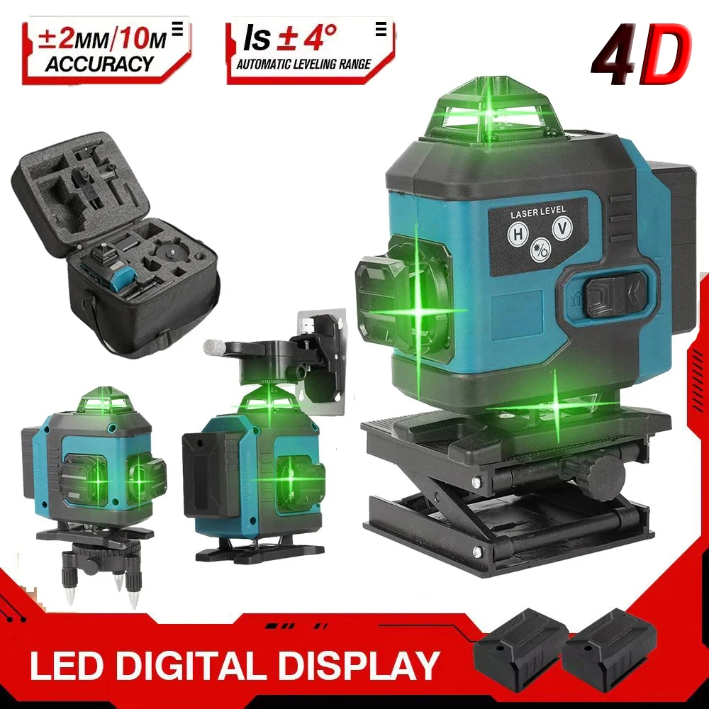 16 Lines 4D Laser Level Self-Leveling 360 Horizontal And Vertical Cross Super Powerful Green Laser Level With 2 Battery