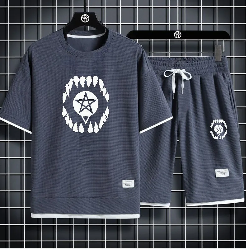 

2025 Fashion Waffle Sports T-shirts+short Thin Leisure Set for Men Trendy Outfit Comfortable Breathable Summer Clothes tracksuit
