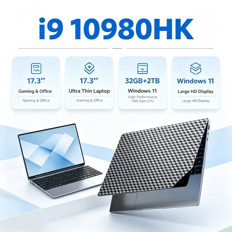 17.3'' HD High Performance Laptop Intel I9‑10980HK/9900 32GB RAM 2TB SSD Win11 WiFi 6 BT5.2 Portable Notebook For Daily Office