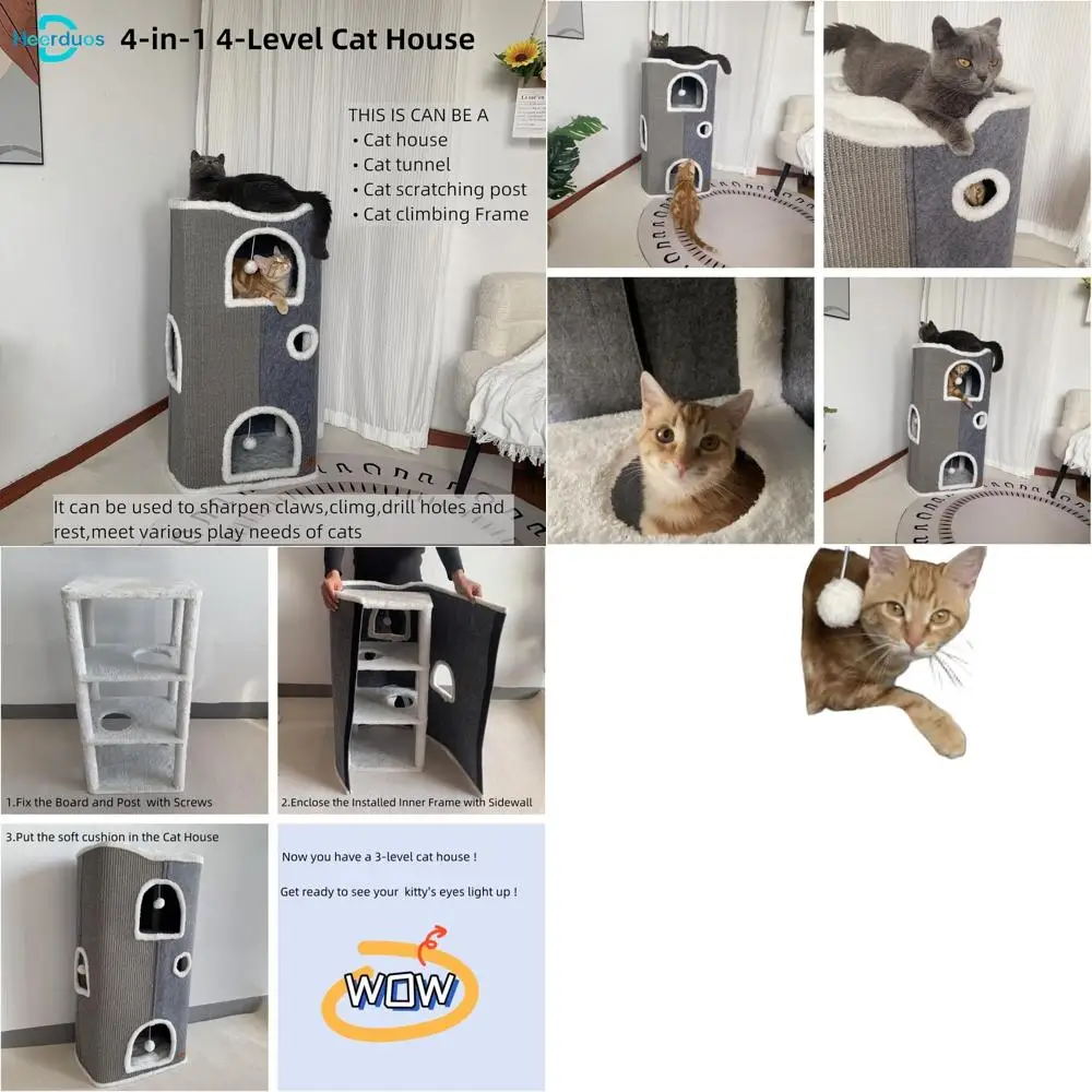 

Многоуровневый домашний дерево-гриффель для кошек с закрытыми лежанками, лежаком-когтетрой, укрытием-пещерой и подушками для нескольких кошек