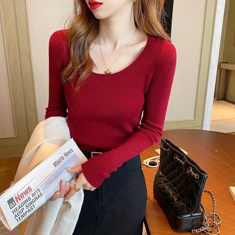 

2023 Autumn Winter Women Sweater Korean Fashion Knitwears Warm Long Sleeve O-neck Knit Pullovers Slim Fit Bottoming Shirt Jumper