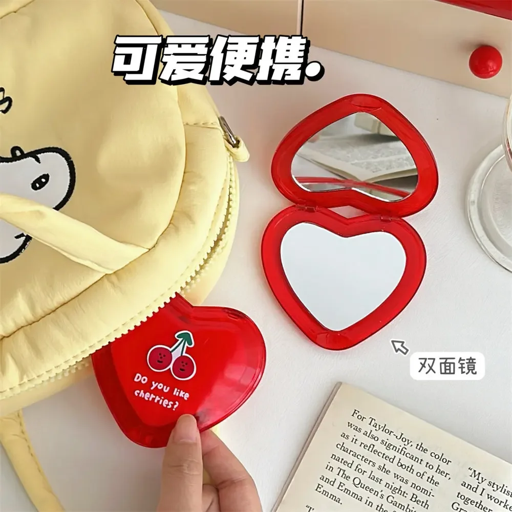 

1PC Heart Shaped Cherry Mini Makeup Mirror Compact Pocket Mirror Portable Double-Sided Folding Cosmetic Mirror Women Gifts