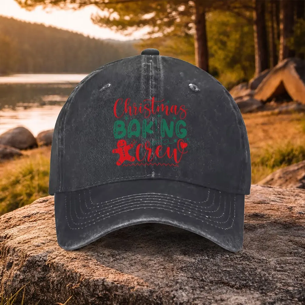 Casual Versatile Christmas Gingerbread Man Baking Hat Print Washed Baseball Cap Suitable for Golf, Leisure Wear And Outdoor Acti