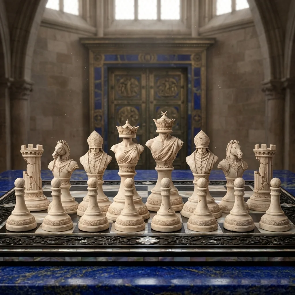 16 Pcs Throne Carving Chess Piece Statue Enlarged Chess Piece Palace Retro Style Figurines Desktop decorative ornaments