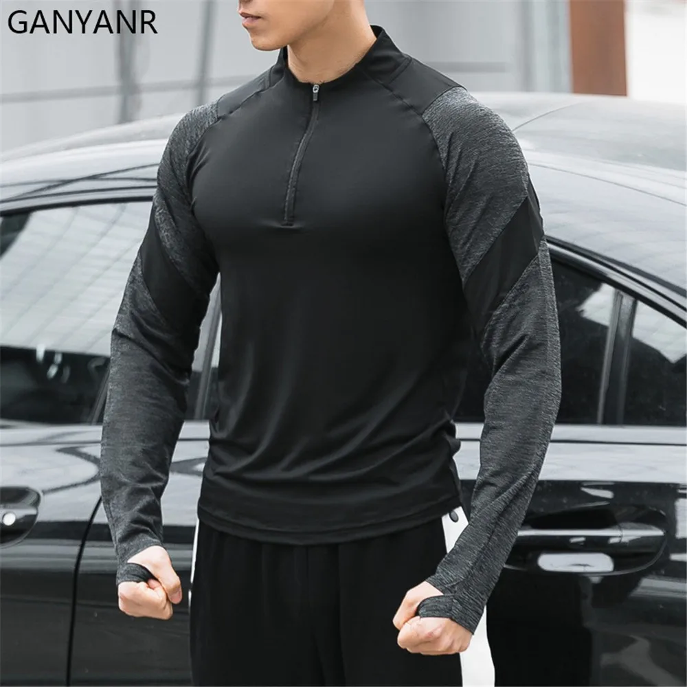 GANYANR Running T Shirt Sport Men Dry Fit Fitness Compression Sportswear Training Crossfit Workout Long Sleeve Basketball Soccer