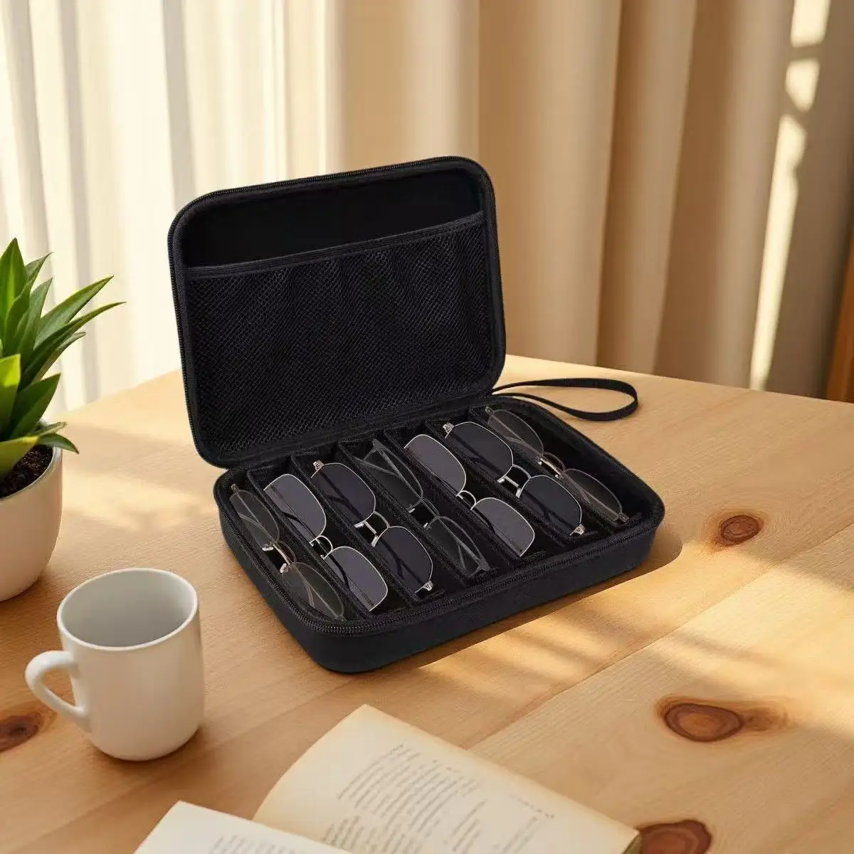 6 7 8 Compartments Glasses Storage Bag Portable Sunglasses Organizer With Hook & Loop Slots Eyeglasses Pouch For Wholesale
