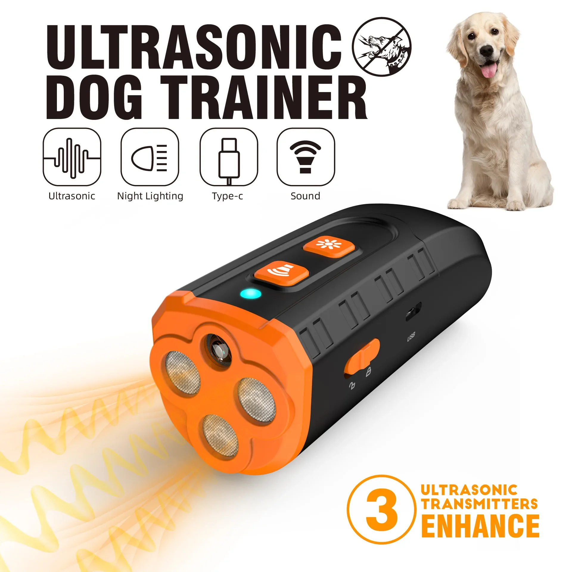 Handheld Ultrasonic Dog Trainer Mobile Portable Barking Stopper Dog Repellent Pet Training Supplies