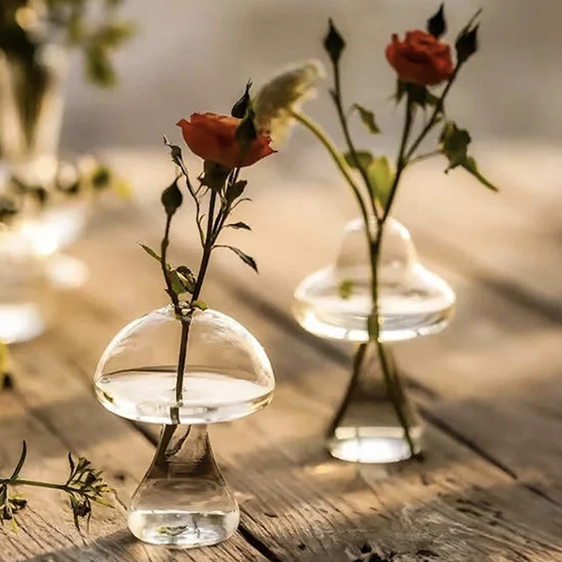 مزهرية فطر إبداعية مزهرية زجاجية شفافة للزراعة المائية ديكور منزلي تتميز بزخرفة مزهرية للعلاج العطري #3